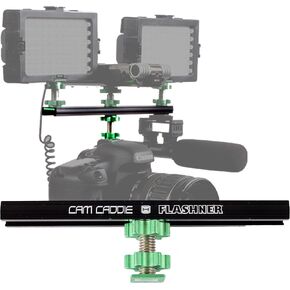4 Inch Cold Shoe Extension Bracket - Dual Sided Camera Flash Mount with D-Flashner Adapter by Cam Caddie - Black / Green