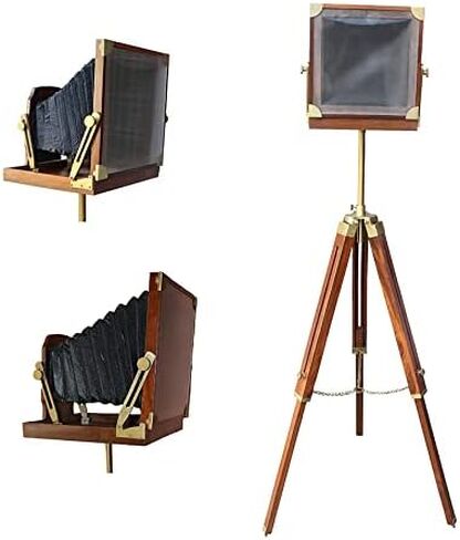 Vintage Wooden Film Slide Old Retro Camera 12"x12"x13" Brown Classical Tripod Portable in Saudi Arabia