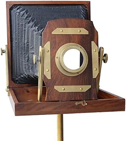 Vintage Wooden Film Slide Old Retro Camera 12"x12"x13" Brown Classical Tripod Portable in Saudi Arabia