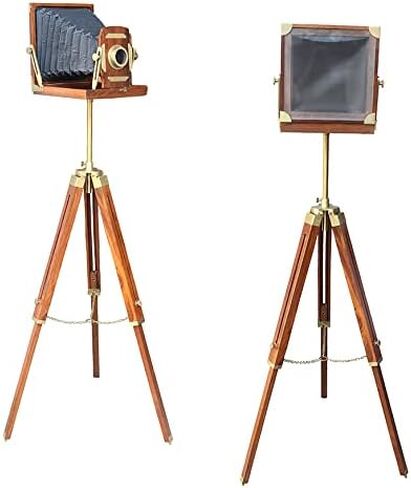 Vintage Wooden Film Slide Old Retro Camera 12"x12"x13" Brown Classical Tripod Portable in Saudi Arabia