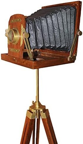 Vintage Wooden Film Slide Old Retro Camera 12"x12"x13" Brown Classical Tripod Portable in Saudi Arabia