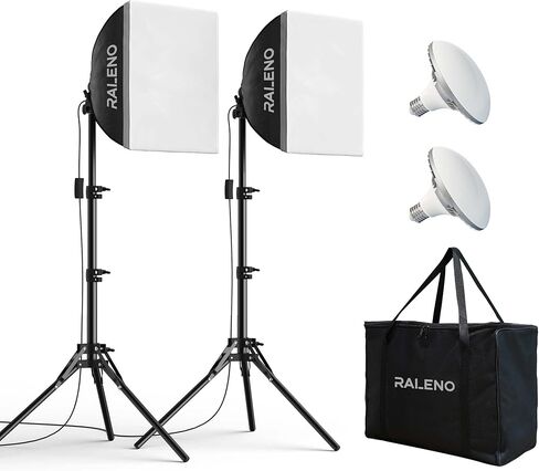 RALENO® Softbox Lighting Kit, 2 x 16'' x 16'' Photography Studio Equipments with 50W / 5500K / 90 CRI LED Bulbs, Continuous Lighting System for Video Recording and Photography Shooting in Kuwait