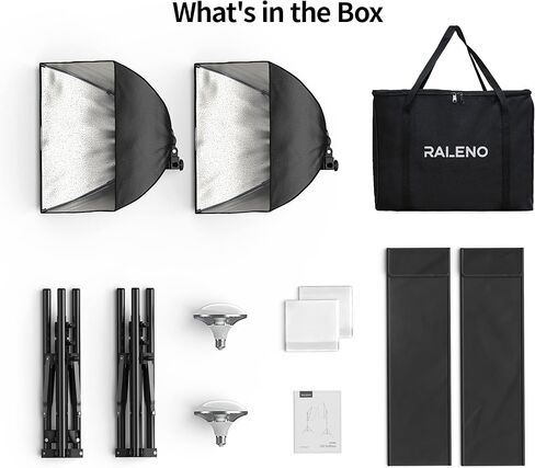 RALENO® Softbox Lighting Kit, 2 x 16'' x 16'' Photography Studio Equipments with 50W / 5500K / 90 CRI LED Bulbs, Continuous Lighting System for Video Recording and Photography Shooting in Kuwait
