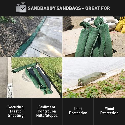 Sandbaggy - 11" x 48" حقائب رمل طويلة الأمد - تدوم 1-2 سنة - أكياس رمل لفسد - أحادية - كيس رملي - حاجز مياه الفيضان - كبح ماء - أكياس رمل للخيم - أكياس تخزين (عبوة من 1) in Kuwait