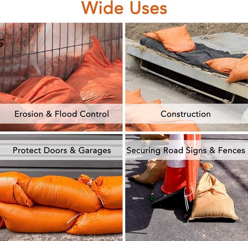 AK TRADING CO. 14" x 26" Poly Sandbags W/UV Protection & Built-in Ties - Flood Water Barrier - Tent Sandbags - Orange in Saudi Arabia