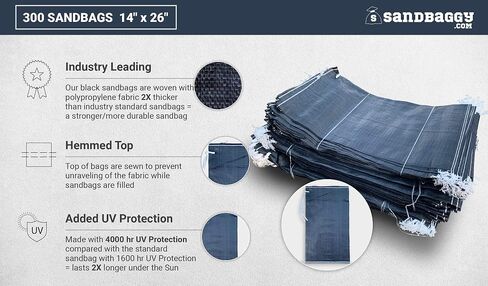Sandbaggy Heavy Duty Black Sandbags – 14x26 in Empty Poly Bags w/ 4000 HR UV Protection – Ultra-Tough Sand Bags for Flooding, Construction & Barriers – Military Grade (50) in Kuwait