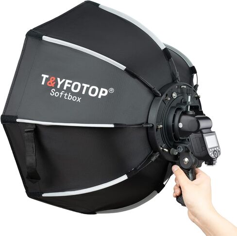 T&YFOTOP 35.4 بوصة/90 سم صندوق ناعم مثمن مع حامل من النوع S، حقيبة حمل متوافقة مع فلاش الكاميرا Speedlites TT560 NW561 NW565 NW625 NW635 NW670 750II، إلخ (صندوق ناعم 90 سم) in Kuwait