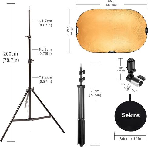 طقم حامل عاكس للضوء مقاس 24 × 36 بوصة/60 × 90 سم من Selens 5 في 1 متعدد الأقراص قابل للطي مع حامل تصوير ضوئي ومشبك حامل عاكس للضوء لاستوديو الصور والفيديو والإضاءة الخارجية in Kuwait