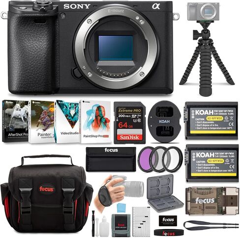 Sony a6400 Mirrorless Digital Camera (Body Only) Bundle with High Speed 64 GB SDXC Card, Filter Kit, 3 Batteries, USB Charger, Corel Photo Suite, Messenger Bag, Tripod, and SD Card Wallet (8 Items) in Saudi Arabia