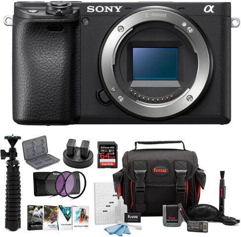Sony a6400 Mirrorless Digital Camera (Body Only) Bundle with High Speed 64 GB SDXC Card, Filter Kit, 3 Batteries, USB Charger, Corel Photo Suite, Messenger Bag, Tripod, and SD Card Wallet (8 Items) in Saudi Arabia