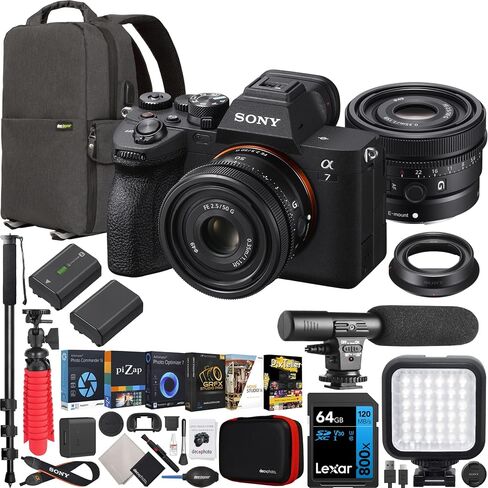 Sony a7 IV Full Frame Mirrorless Camera Body with FE 50mm F2.5 G Ultra Compact Lens ILCE-7M4/B + SEL50F25G Bundle with Deco Gear Photography Backpack + Monopod +Extra Battery, LED and Kit Accessories in Saudi Arabia