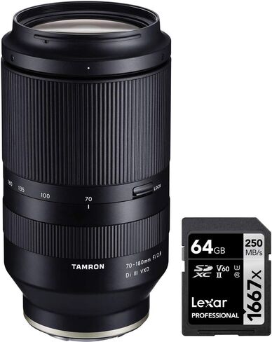 Tamron AFA056S-700 70-180mm F2.8 Di III VXD Lens A056 for Full Frame & APS-C Sony Mirrorless Camera Bundle with Lexar Professional SDHC/SDXC 1667x UHS-II 64GB Memory Card in Saudi Arabia