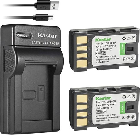Kastar Battery (X2) & Slim USB Charger for JVC BN-VF808, BN-VF808U, BNVF808 and JVC Everio GZ-MG130 148 150 155 175 255 275 575 GZ-HD7 GR-D745 746 750 760 770 771 775 790 796 JVC MiniDV + More in Saudi Arabia