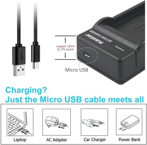 Kastar Battery (X2) & Slim USB Charger for JVC BN-VF808, BN-VF808U, BNVF808 and JVC Everio GZ-MG130 148 150 155 175 255 275 575 GZ-HD7 GR-D745 746 750 760 770 771 775 790 796 JVC MiniDV + More in Saudi Arabia