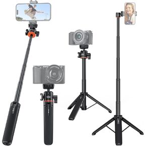 UURig Camera Tripod, 52 inch Extendable Phone Selfie Stick Camera Tripod Stand with 2 in 1 Phone Clip, 5 Levels Adjustment 360° Ball Head Loads Up for iPhone Sony Canon GoPro