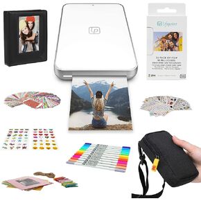 طابعة Lifeprint 2x3 فائقة النحافة، طابعة صور وفيديو محمولة لهواتف iPhone وAndroid (أبيض) حزمة هدايا in Kuwait
