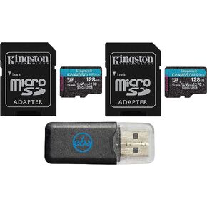 بطاقة ذاكرة Kingston Canvas Go Plus MicroSD بسعة 128 جيجابايت مكونة من قطعتين تعمل مع طائرة DJI Mini 3 Pro بدون طيار، وDJI Avata Drone، وجهاز التحكم عن بعد، ومجموعة RC Pro (SDCG3/128GB) مع 1 كل شيء ما عدا قارئ بطاقات Stromboli TF in Kuwait