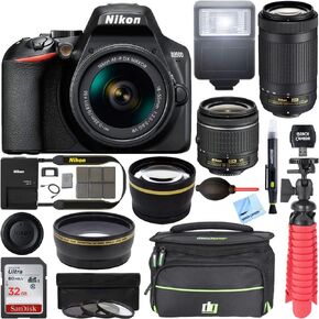 Nikon D3500 DSLR Camera w/AF-P DX 18-55mm VR and 70-300mm Double Zoom Lens Bundle with Travel Case, Wide Angle Lens, Telephoto Lens, Filter Sets, 32GB Memory Card and Accessories (11 Items) in Saudi Arabia
