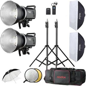 Godox Studio Flash Kit for Photography, 600W Studio Strobe Light Set with Bowens Mount, 2.4G X System MS300 Monolights, Flash Trigger, Softbox, Tripod Stands, Reflector Storage Bag, Umbrella in Kuwait
