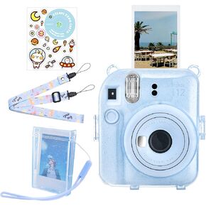 Upgraded Clear Hard Case with DIY Sticker for Fujifilm Instax Mini 12 Instant Camera, Instax Mini 12 Clear Cover with Shoulder Strap - Blue Sticker in Saudi Arabia
