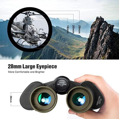 مناظير عسكرية 20 × 50 للبالغين مع محول للهواتف الذكية - مناظير تكتيكية مدمجة مقاومة للماء لمشاهدة الطيور والصيد والمشي لمسافات طويلة والحفلات الموسيقية ومسرح السفر مع عدسة BAK4 Prism FMC، الطين in Saudi Arabia