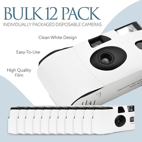Disposable Cameras Bulk (12 Pack) – White Single Use Camera Set: Perfect for Weddings, Baby Showers, Birthday Parties & All Events – 35mm ISO 400 Film, 27 Exposures, Bright Flash, Easy-to-Use, Vintage in Saudi Arabia
