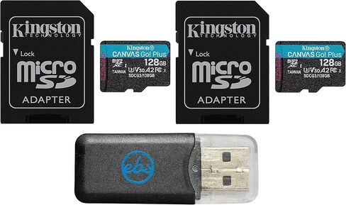 بطاقة ذاكرة Kingston Canvas Go Plus MicroSD بسعة 128 جيجابايت مكونة من قطعتين تعمل مع طائرة DJI Mini 3 Pro بدون طيار، وDJI Avata Drone، وجهاز التحكم عن بعد، ومجموعة RC Pro (SDCG3/128GB) مع 1 كل شيء ما عدا قارئ بطاقات Stromboli TF in Saudi Arabia