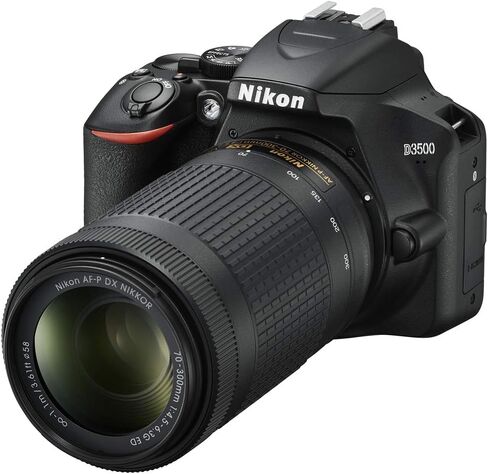 كاميرا Nikon D3500 DSLR مع AF-P DX 18-55 مم VR ومجموعة عدسات تكبير مزدوجة 70-300 مم مع حقيبة سفر، عدسة واسعة الزاوية، عدسة مقربة، مجموعات مرشحات، بطاقة ذاكرة 32 جيجابايت وملحقات (11 عنصرًا) in Saudi Arabia