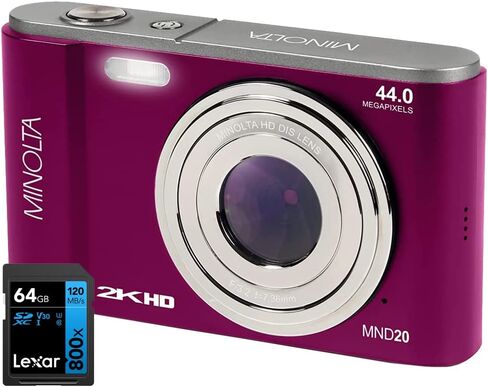 Minolta MND20-BK 44 MP / 2.7K Ultra HD Digital Camera Black Bundle with Lexar 64GB High-Performance 800x UHS-I SDHC Memory Card BLUE Series in Saudi Arabia