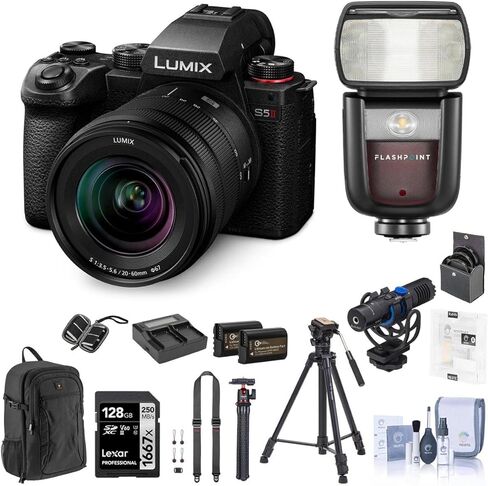 Panasonic LUMIX S5 II Mirrorless Digital Camera with Lumix S 20-60mm f/3.5-5.6 Lens Bundle with Speedlight, 128GB SD Card, Backpack, 2X Battery, Dual Charger, Strap, Aluminum Tripod, and Accessories in Kuwait