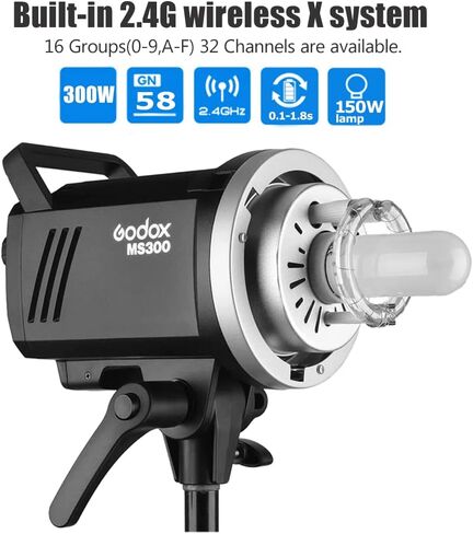 Godox Studio Flash Kit for Photography, 600W Studio Strobe Light Set with Bowens Mount, 2.4G X System MS300 Monolights, Flash Trigger, Softbox, Tripod Stands, Reflector Storage Bag, Umbrella in Kuwait