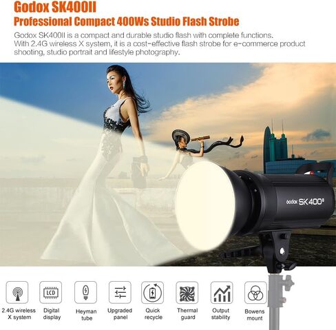 Godox SK400II Professional Compact 400Ws Studio Flash Strobe Light Built-in Godox 2.4G Wireless X System GN65 5600K with 150W Modeling Lamp for E-Commerce Product Portrait Lifestyle Photography in Saudi Arabia