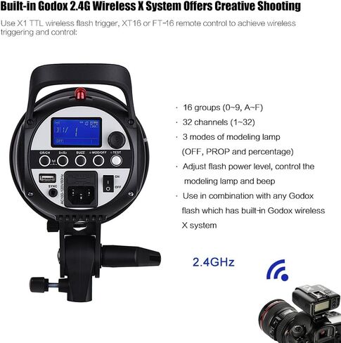 Godox SK400II Professional Compact 400Ws Studio Flash Strobe Light Built-in Godox 2.4G Wireless X System GN65 5600K with 150W Modeling Lamp for E-Commerce Product Portrait Lifestyle Photography in Saudi Arabia