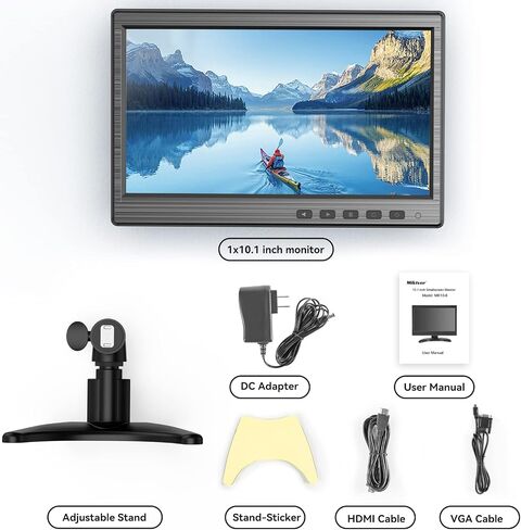 Miktver 10.1 inch Monitor, 1024x600 LCD IPS Monitor 10 inch Security CCTV Display with HDMI, VGA, BNC, RCA Interfaces for Home, Office, Warehouse Surveillance in Saudi Arabia