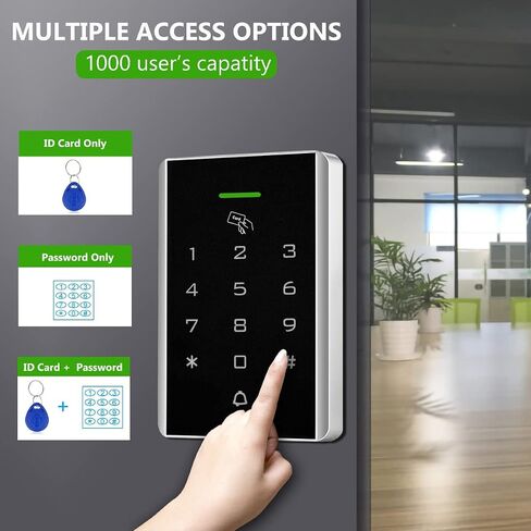 Door Access Control Keypad, 125KHz Proximity ID Card Access Control System, Support 1000 Users Door Access Control, Stand-Alone Keypad + 5PCS Keychains for Entry Access Controller Gate Opener in Saudi Arabia