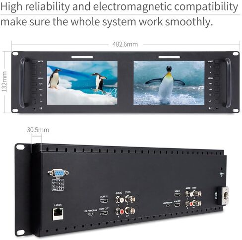 FEELWORLD D71 Plus-H Dual 7 Inch 3RU Broadcast Rack Mount Monitor with Waveform LUT IPS 1920x1200 HD LCD Screen HDMI AV Input and Output in Saudi Arabia
