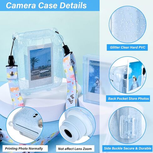 Upgraded Clear Hard Case with DIY Sticker for Fujifilm Instax Mini 12 Instant Camera, Instax Mini 12 Clear Cover with Shoulder Strap - Blue Sticker in Kuwait