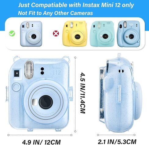 Upgraded Clear Hard Case with DIY Sticker for Fujifilm Instax Mini 12 Instant Camera, Instax Mini 12 Clear Cover with Shoulder Strap - Blue Sticker in Kuwait