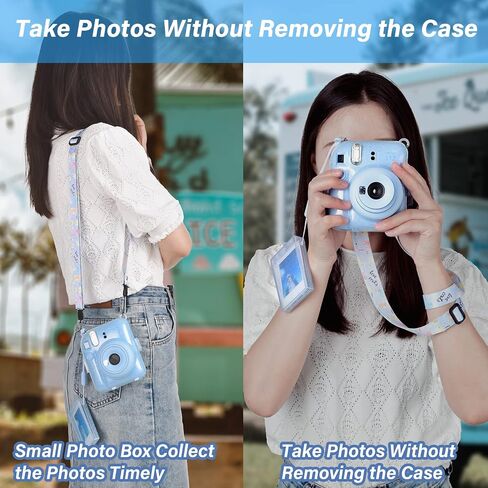 Upgraded Clear Hard Case with DIY Sticker for Fujifilm Instax Mini 12 Instant Camera, Instax Mini 12 Clear Cover with Shoulder Strap - Blue Sticker in Kuwait