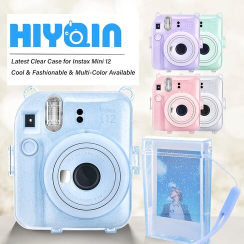 Upgraded Clear Hard Case with DIY Sticker for Fujifilm Instax Mini 12 Instant Camera, Instax Mini 12 Clear Cover with Shoulder Strap - Blue Sticker in Kuwait