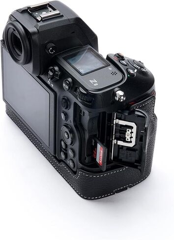 BMAOLLONGB Z8 Camera Case, Handmade Genuine Real Leather Half Camera Case Bag Cover for Nikon Z8 Camera Bottom Opening Version + Hand Strap (Black) in Saudi Arabia