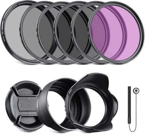 NEEWER 37mm ND Filter Kit and Lens Accessories, ND2 ND4 ND8 UV FLD CPL(Circular Polarizing) Filter Set with Lens Cap/Tulip Shaped Lens Hood in Kuwait