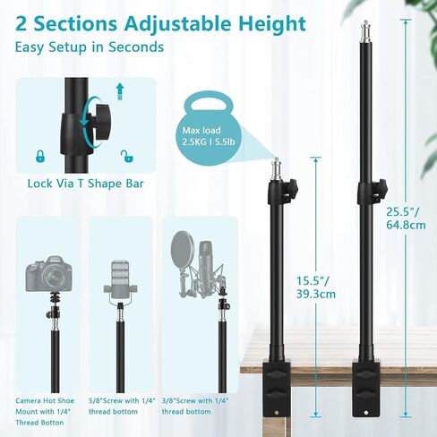 Camera Desk Mount Stand, 12.4-20.8'' Adjustable Desktop C-Clamp Mounting Stand, Aluminum Tabletop Light Stand with 1/4'' Screw Tip for DSLR Camera, Photography Video Light, Live Streaming in Saudi Arabia