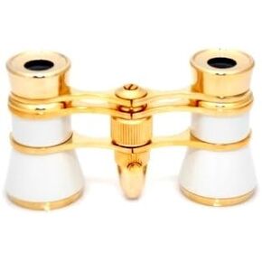 Finissimo Optics 3x25 White Opera Glasses with Red Reading LED Flashlight / Theater Binoculars / with Gold Trim in Kuwait