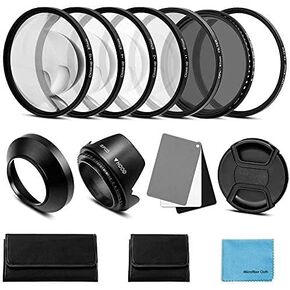 62mm Lens Filter Accessories Kit:UV CPL Adjustable ND Filter(ND2-ND400),Macro Close up Filter Set(+1,+2,+4,+10),Lens Hood,3 in 1 Grey Card for Canon Nikon Sony Pentax Olympus Fuji DSRL Camera in Kuwait
