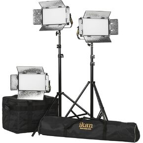 Ikan Lyra (3X) Bi-Color 3200K-5600K Soft Panel (3) 1 x Half Lighting Kit with Gold & V-Mount Battery Plate, Barn Dors, Stands and Case Included (LB5-3PT-KIT) - Black in Kuwait