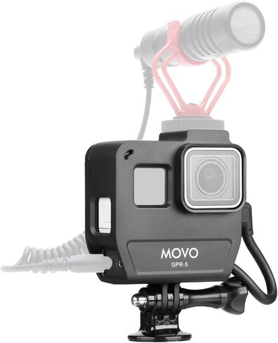 Movo GPR-5 Media Housing GoPro Case Compatible with GoPro Hero 5, GoPro Hero 6, GoPro Hero 7 - Features Cold Shoe Mount for Microphones or Lights - Action Camera Case for Use with GoPro Mic Adapter in Kuwait