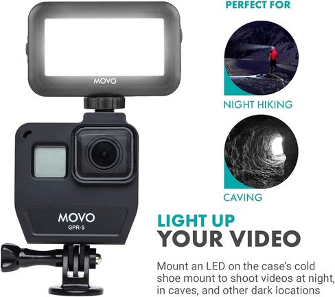 Movo GPR-5 Media Housing GoPro Case Compatible with GoPro Hero 5, GoPro Hero 6, GoPro Hero 7 - Features Cold Shoe Mount for Microphones or Lights - Action Camera Case for Use with GoPro Mic Adapter in Kuwait