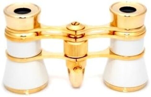 Finissimo Optics 3x25 White Opera Glasses with Red Reading LED Flashlight / Theater Binoculars / with Gold Trim in Kuwait