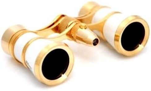 Finissimo Optics 3x25 White Opera Glasses with Red Reading LED Flashlight / Theater Binoculars / with Gold Trim in Kuwait
